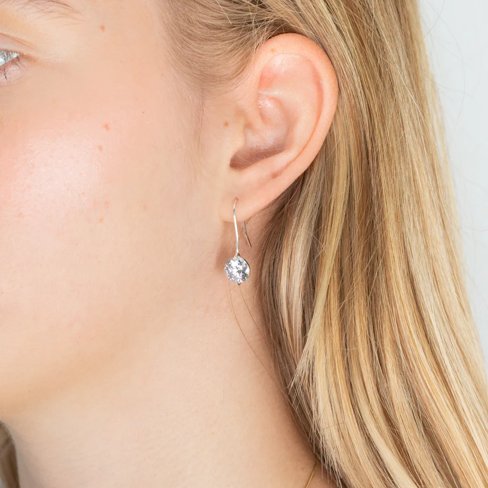 Sterling Silver 8mm Brilliant Cut Cubic Zirconia Drop Earrings - Image 2