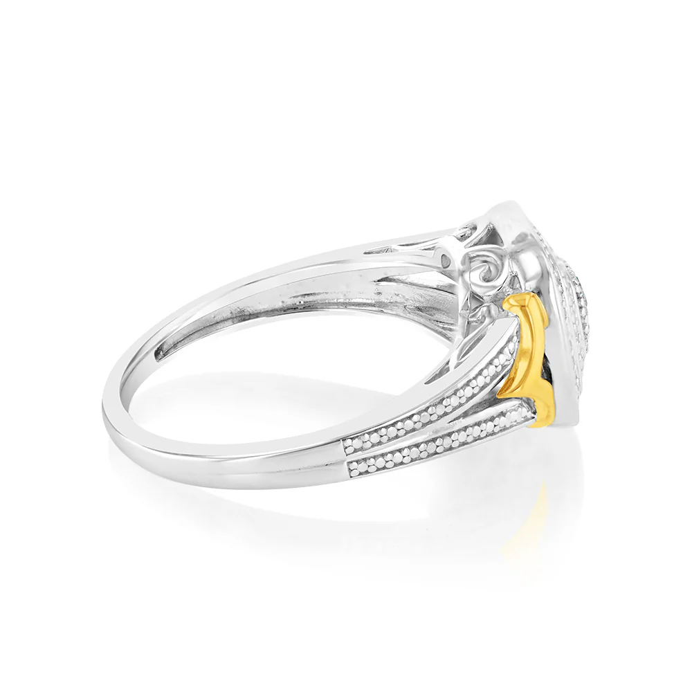 Sterling Silver & 9ct Yellow Gold Diamond Cushion Ring with 20 Brilliant Cut Diamonds - Image 2