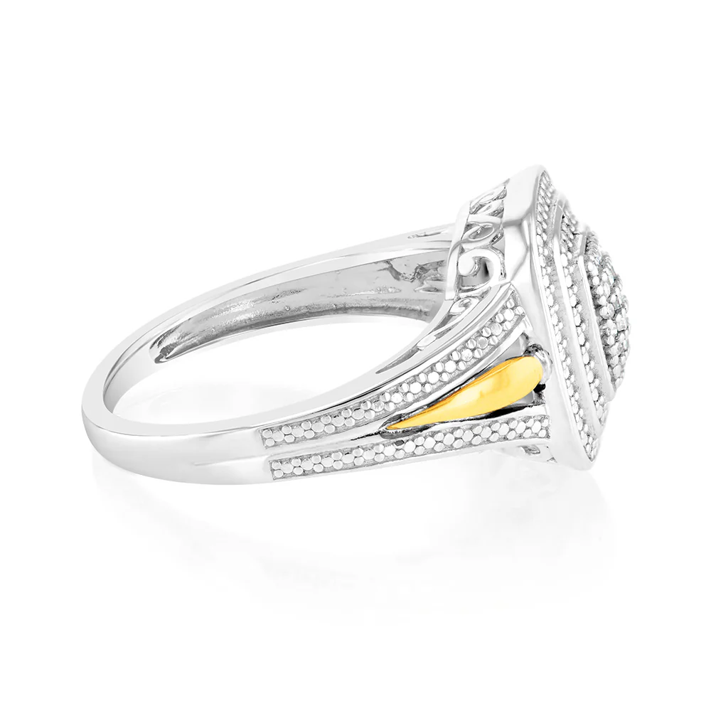 Sterling Silver & 9ct Yellow Gold Diamond Ring with 20 Brilliant Cut Diamonds - Image 2