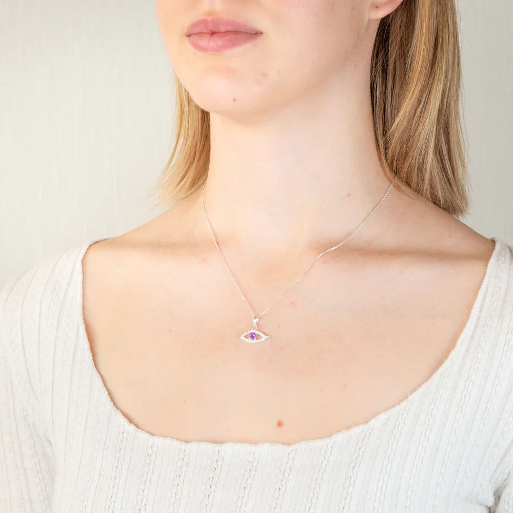 Sterling Silver Amethyst And Cubic Zirconia Eye Pendant - Image 2