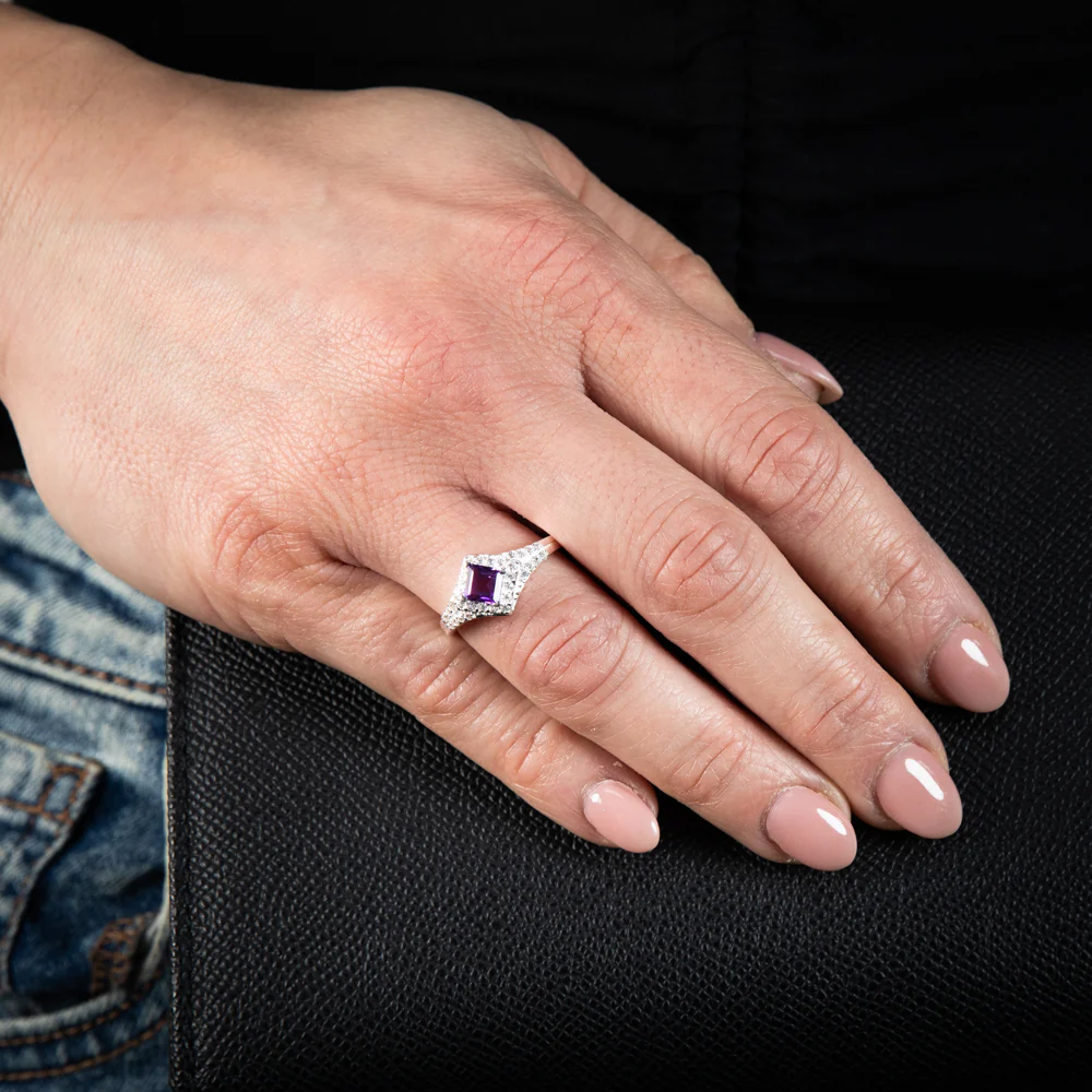 Sterling Silver Amethyst And Cubic Zirconia Fancy Ring - Image 2