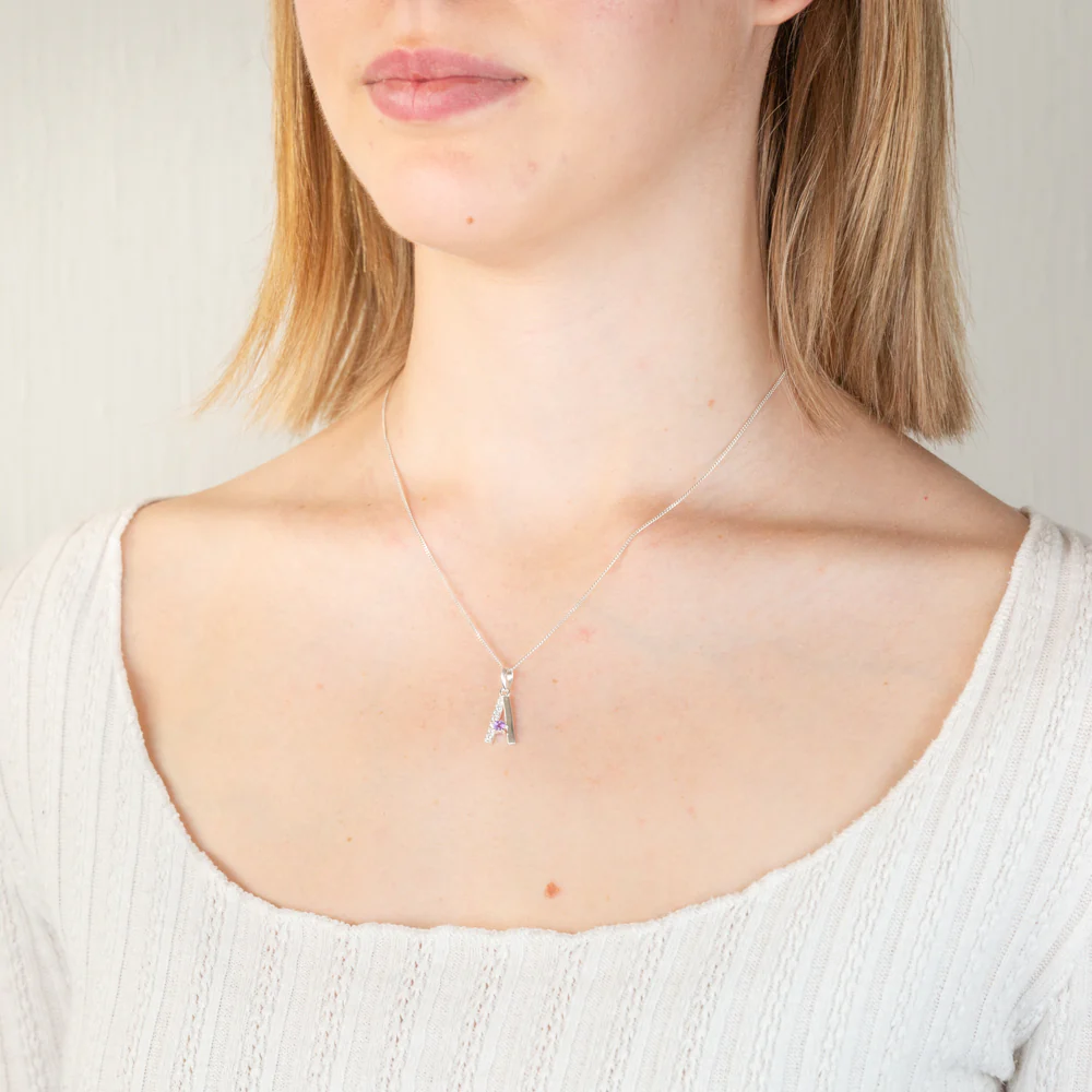Sterling Silver Amethyst And Cubic Zirconia Initial "A" Pendant - Image 2