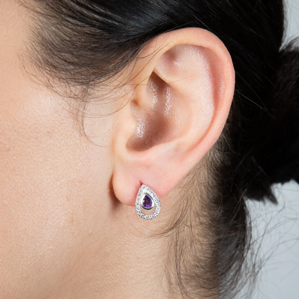 Sterling Silver Amethyst And Cubic Zirconia Pear Shaped Earrings - Image 2