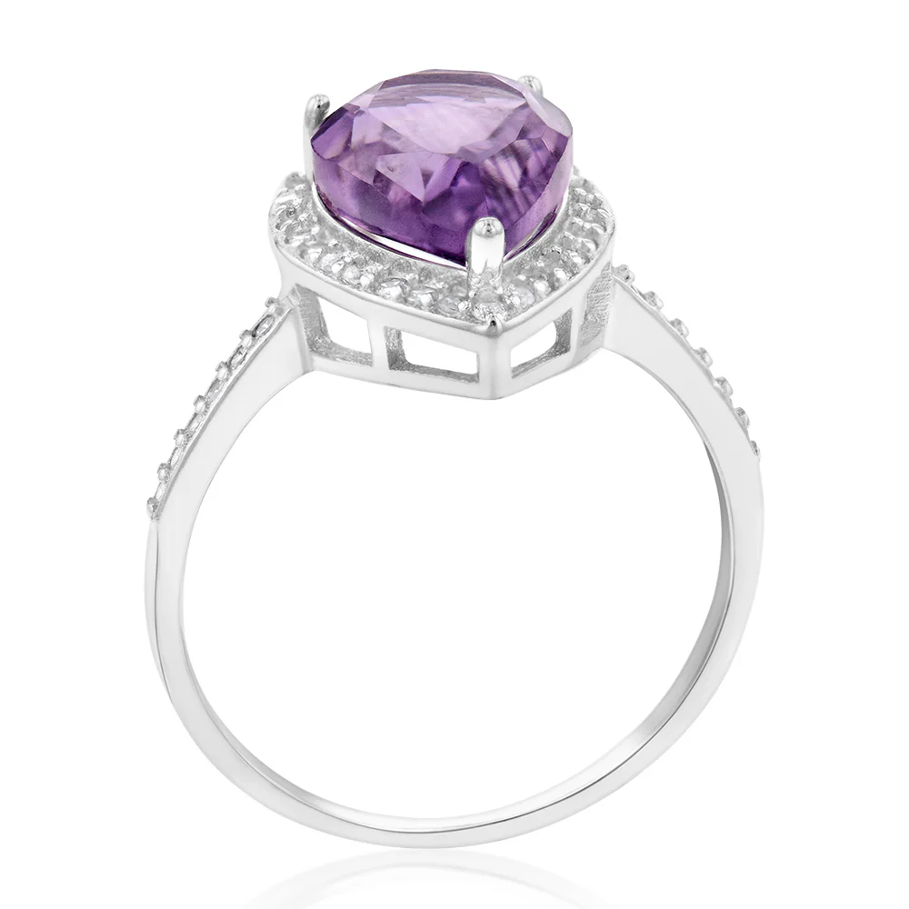 Sterling Silver Amethyst and Zirconia Pear Ring - Image 2