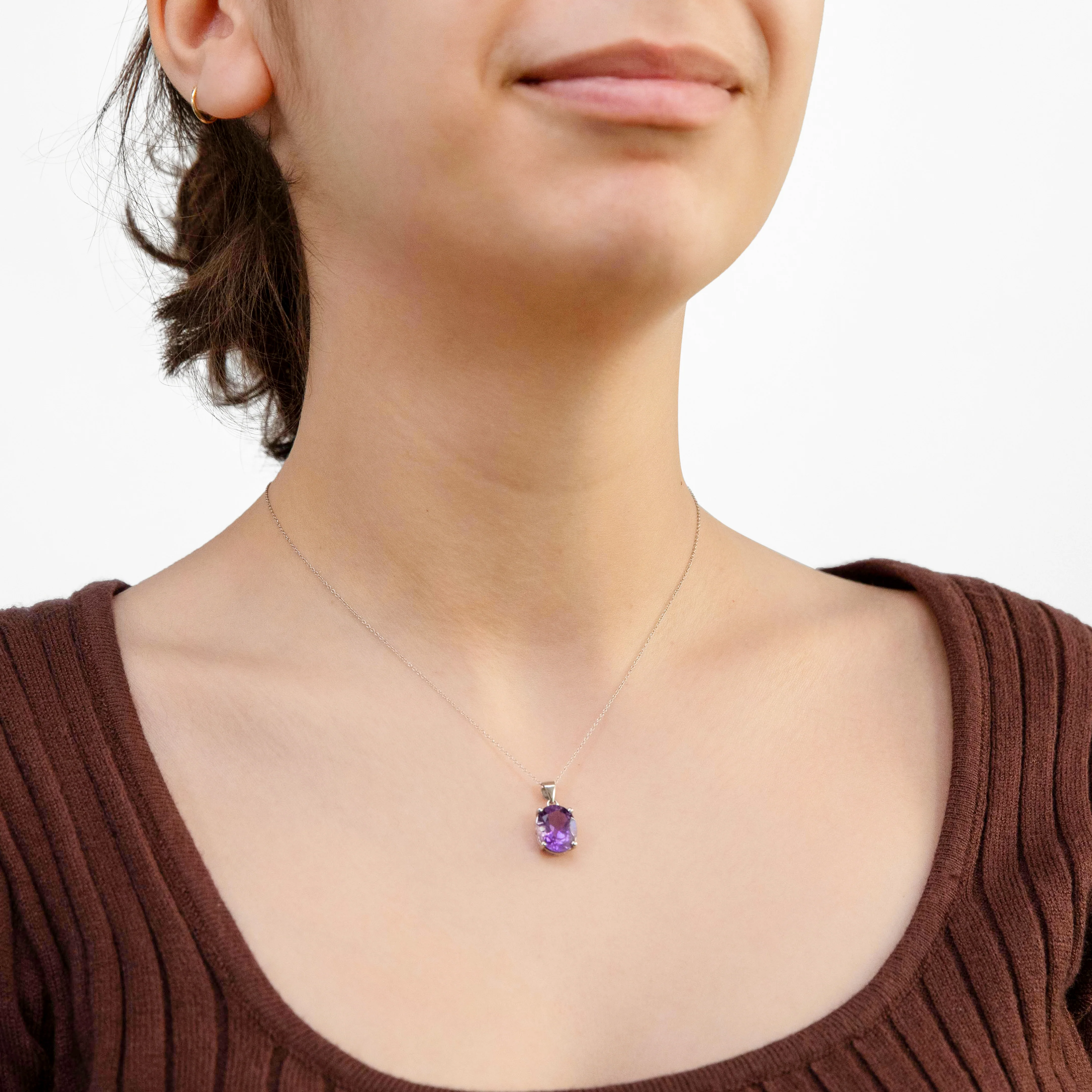 Sterling Silver Amethyst Oval 10x12mm Pendant with 45cm Chain - Image 2