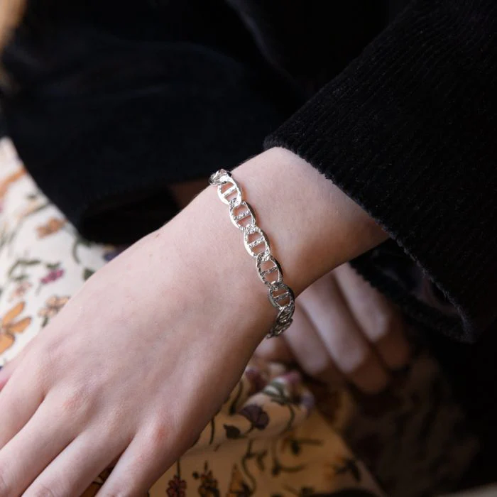 Sterling Silver Anchor Patterned 210 Gauge 19cm Bracelet - Image 3