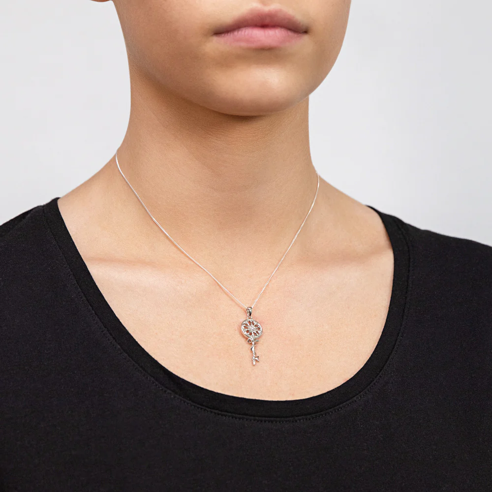 Sterling Silver Ancient Pattern Key With Snake Pendant - Image 2