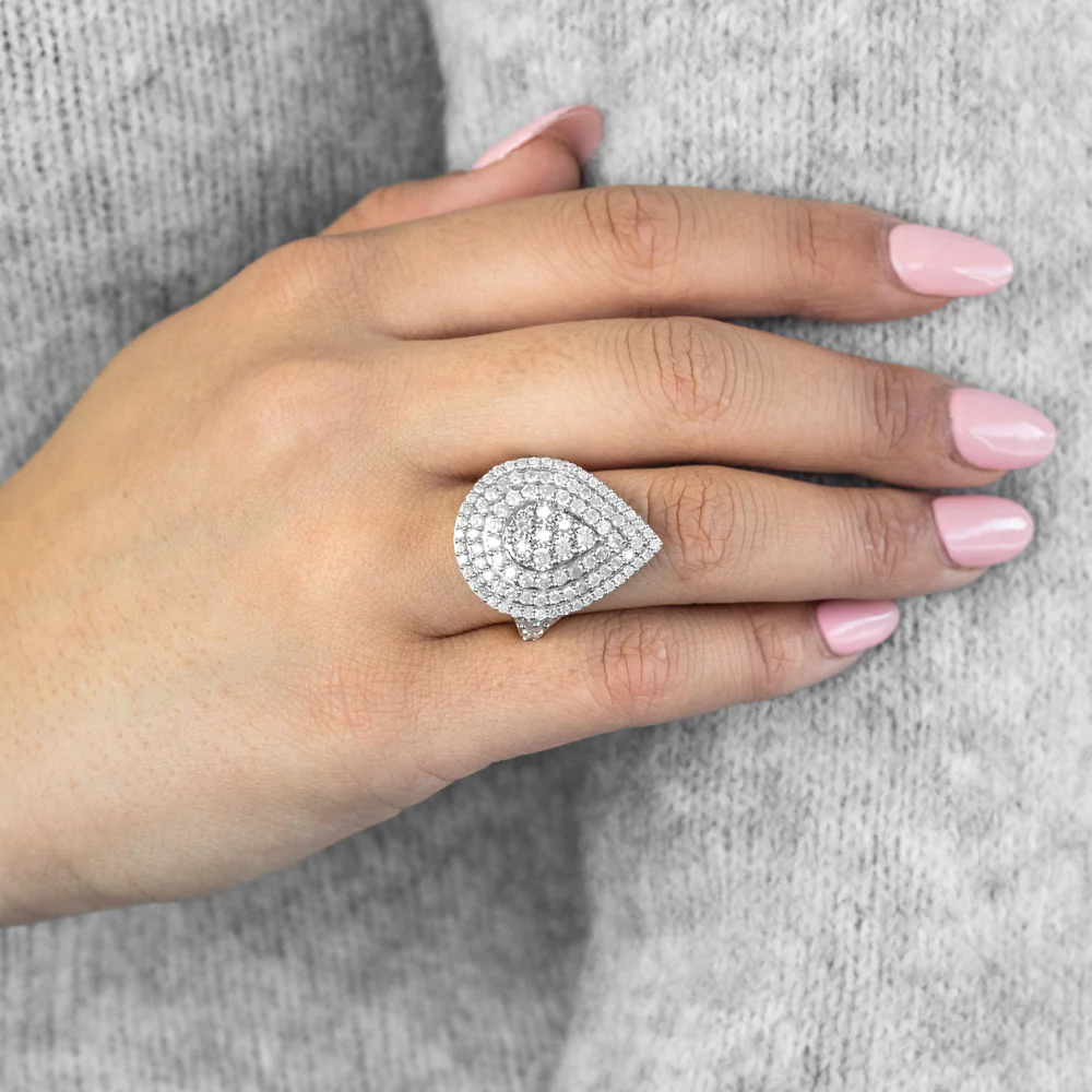 Sterling Silver and 9ct Yellow Gold 3 Carat Diamond Pear Shaped Cluster Ring - Image 4