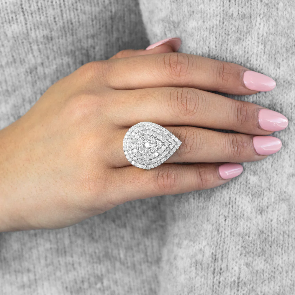 Sterling Silver and 9ct Yellow Gold 4 Carat Diamond Pear Shaped Cluster Ring - Image 4