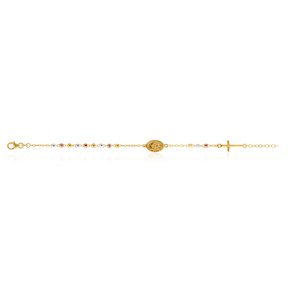 Sterling Silver and Gold Plated Oval Medallion and Cross Bracelet - Image 2