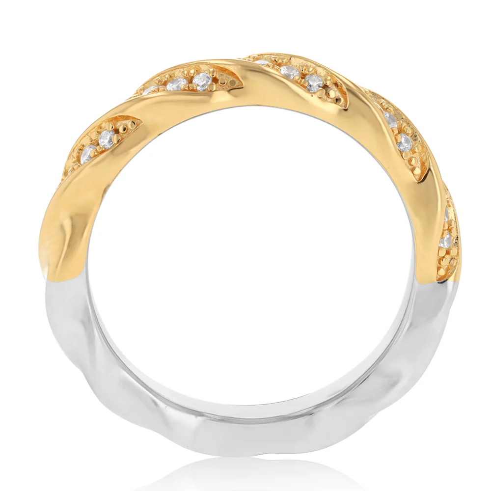 Sterling Silver and Gold Plated Two Tone CZ Twisted Ring - Image 3