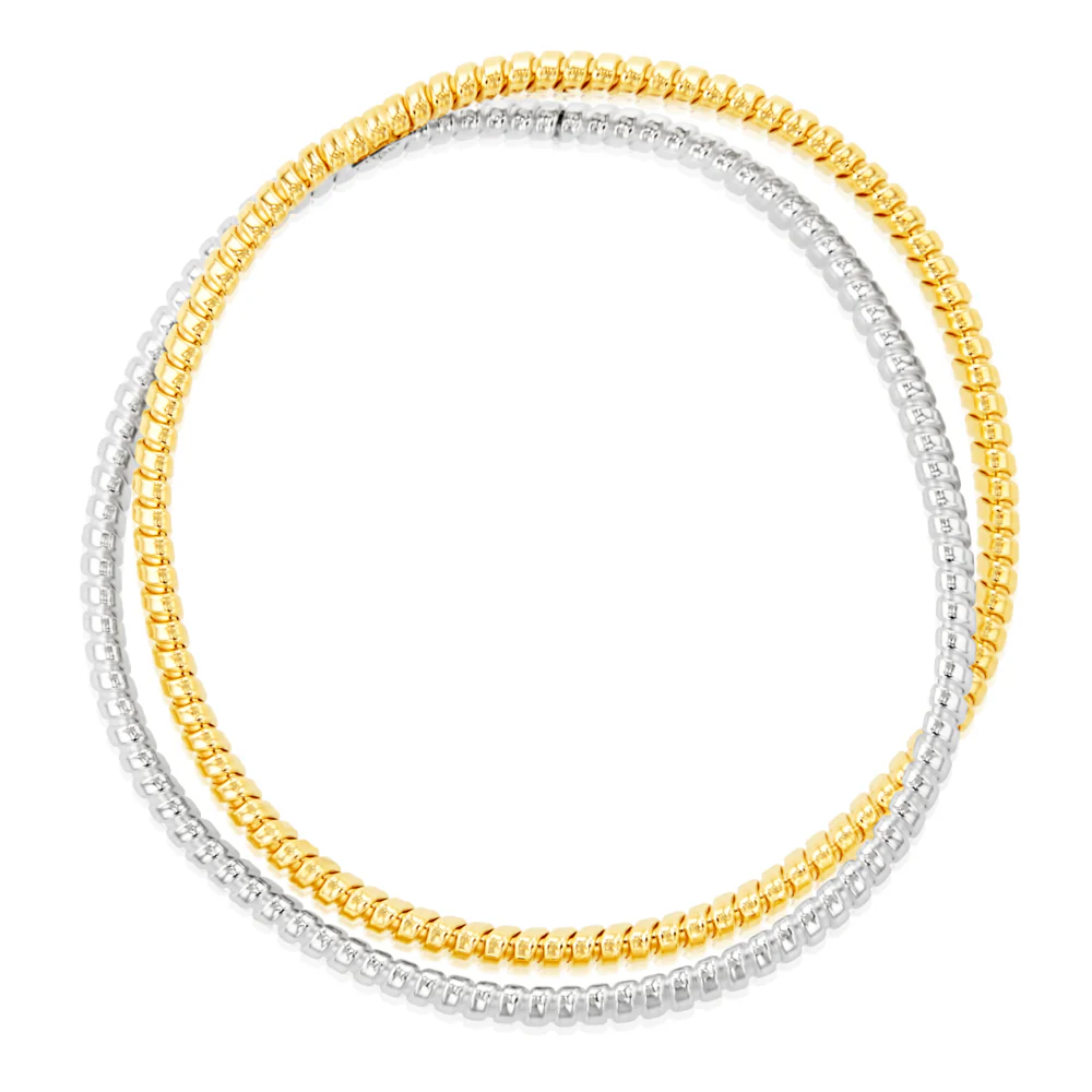 Sterling Silver And Gold Plated Two Tone Rounded Ribbed Double 68mm Bangle - Image 2