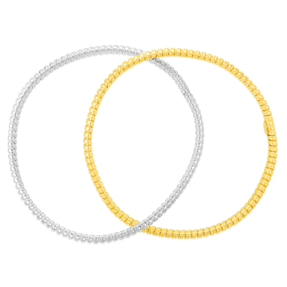 Sterling Silver And Gold Plated Two Tone Rounded Ribbed Double 68mm Bangle - Image 3