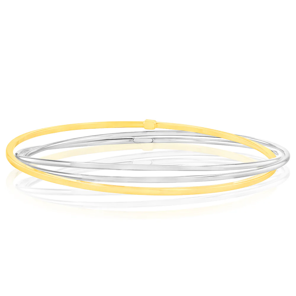 Sterling Silver And Gold Plated Two Tone Set of Three 65mm Bangles - Image 2