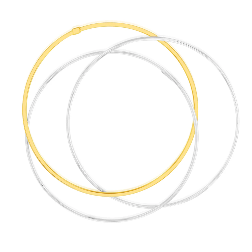 Sterling Silver And Gold Plated Two Tone Set of Three 65mm Bangles - Image 3