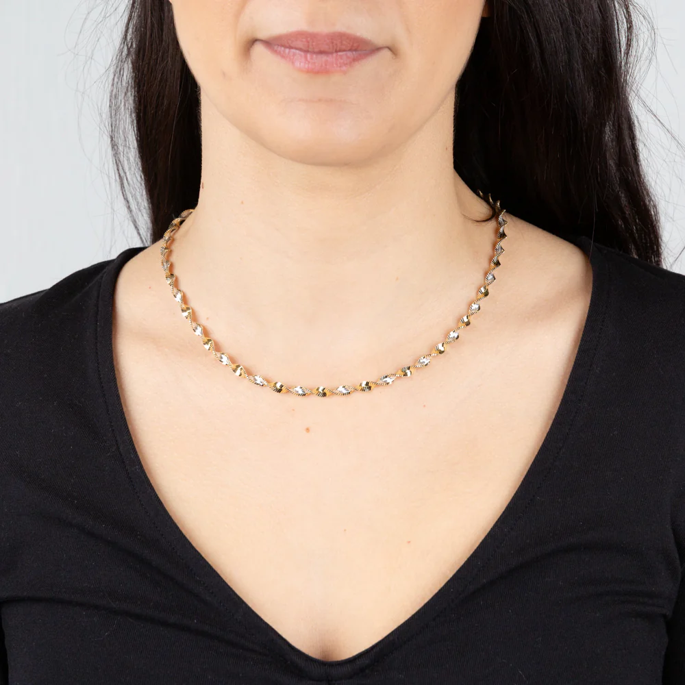 Sterling Silver And Gold Plated Two Tone Twisted Herringbone 45cm Chain - Image 3