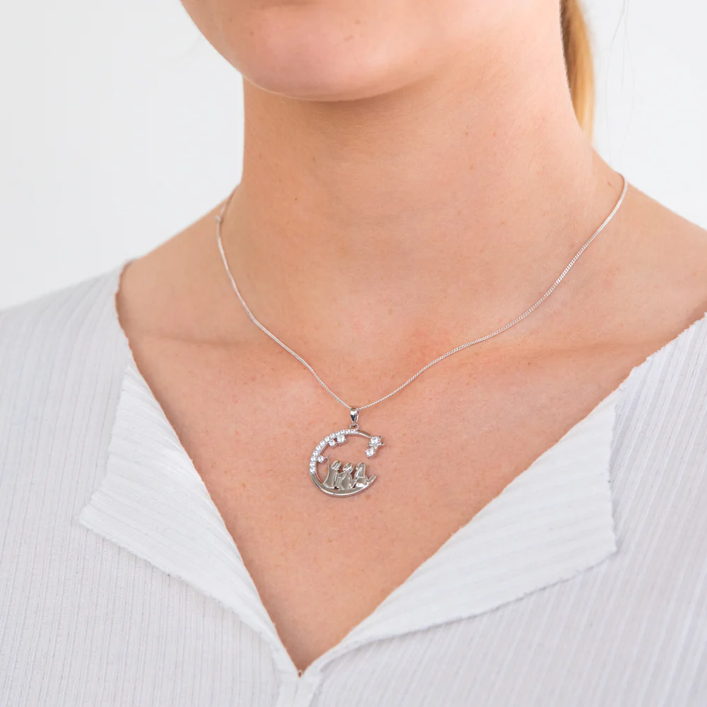 Sterling Silver And Rhodium Cubic Zirconia Half Moon With Three Sisters Pendant - Image 2