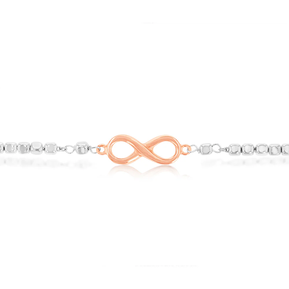 Sterling Silver and Rose Gold Plate Infinity Fancy Slider Bracelet - Image 2