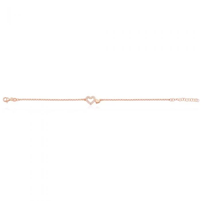 Sterling Silver and Rose Gold Plated 20cm Double Heart Bracelet - Image 2