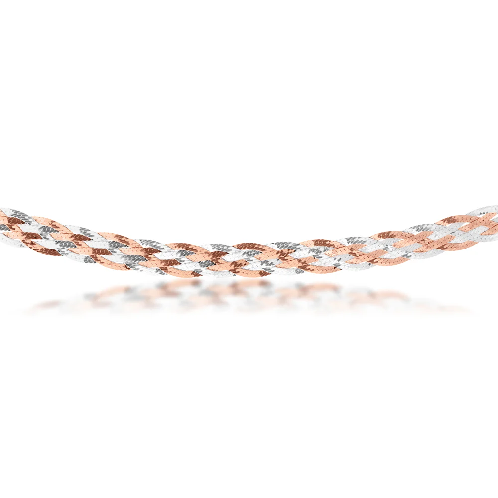 Sterling Silver and Rose Gold Plated 45cm Multi Strand Plait Necklace - Image 2