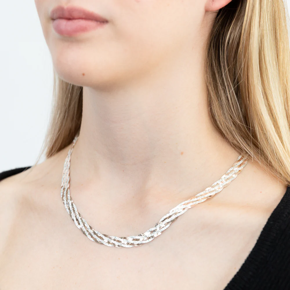 Sterling Silver and Rose Gold Plated 45cm Multi Strand Plait Necklace - Image 3