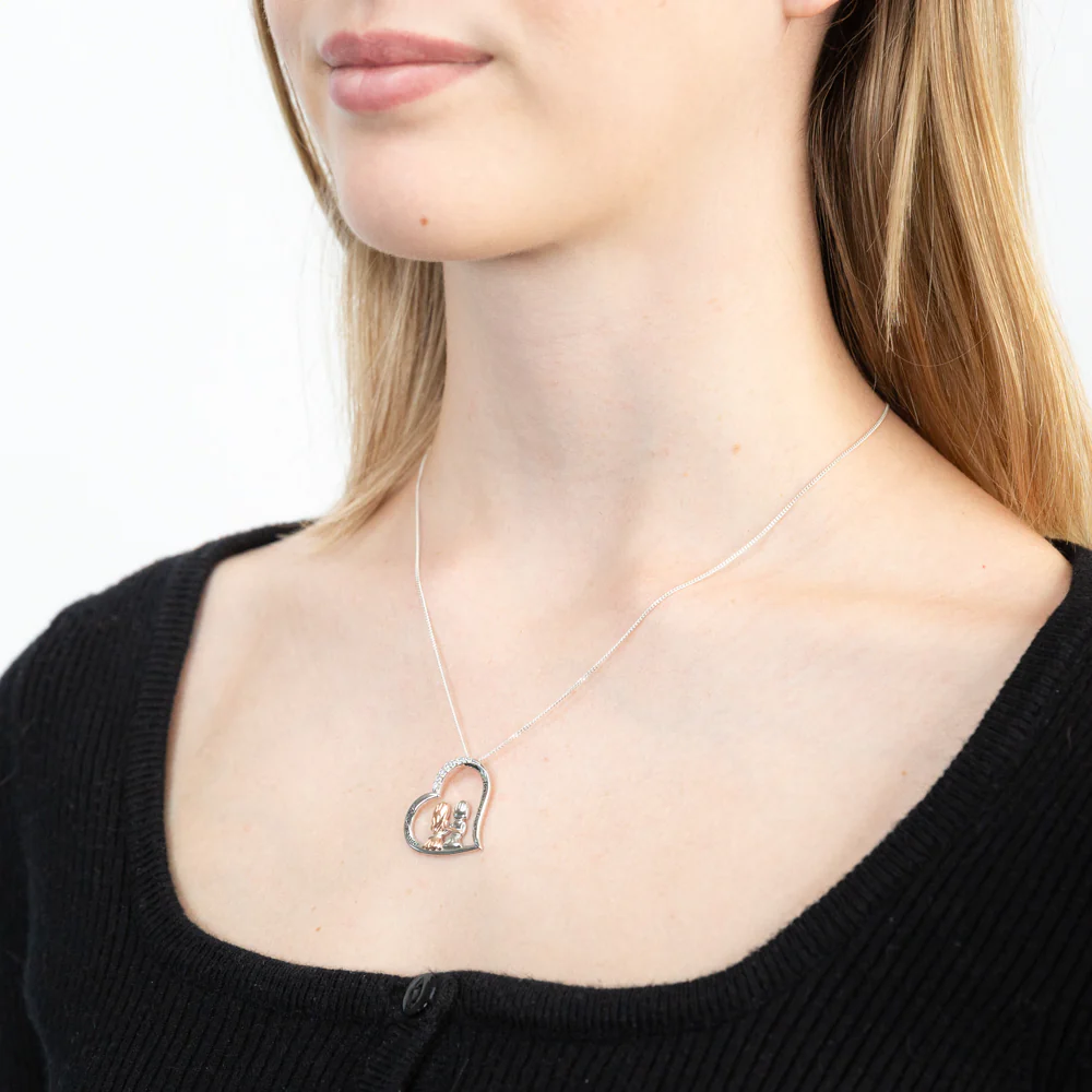 Sterling Silver And Rose Gold Plated Cubic Zirconia Engraved Heart Sister Pendant - Image 2