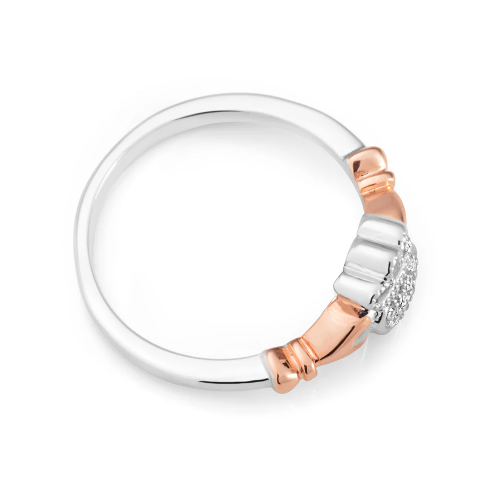 Sterling Silver and Rose Gold Plated Zirconia Claddagh Ring - Image 2