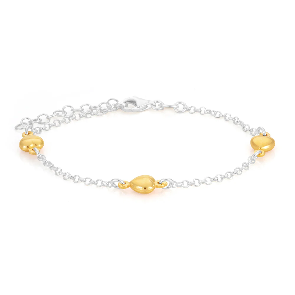 Sterling Silver and Rose Plated 19cm Alternate Heart and Chain Bracelet - Image 2
