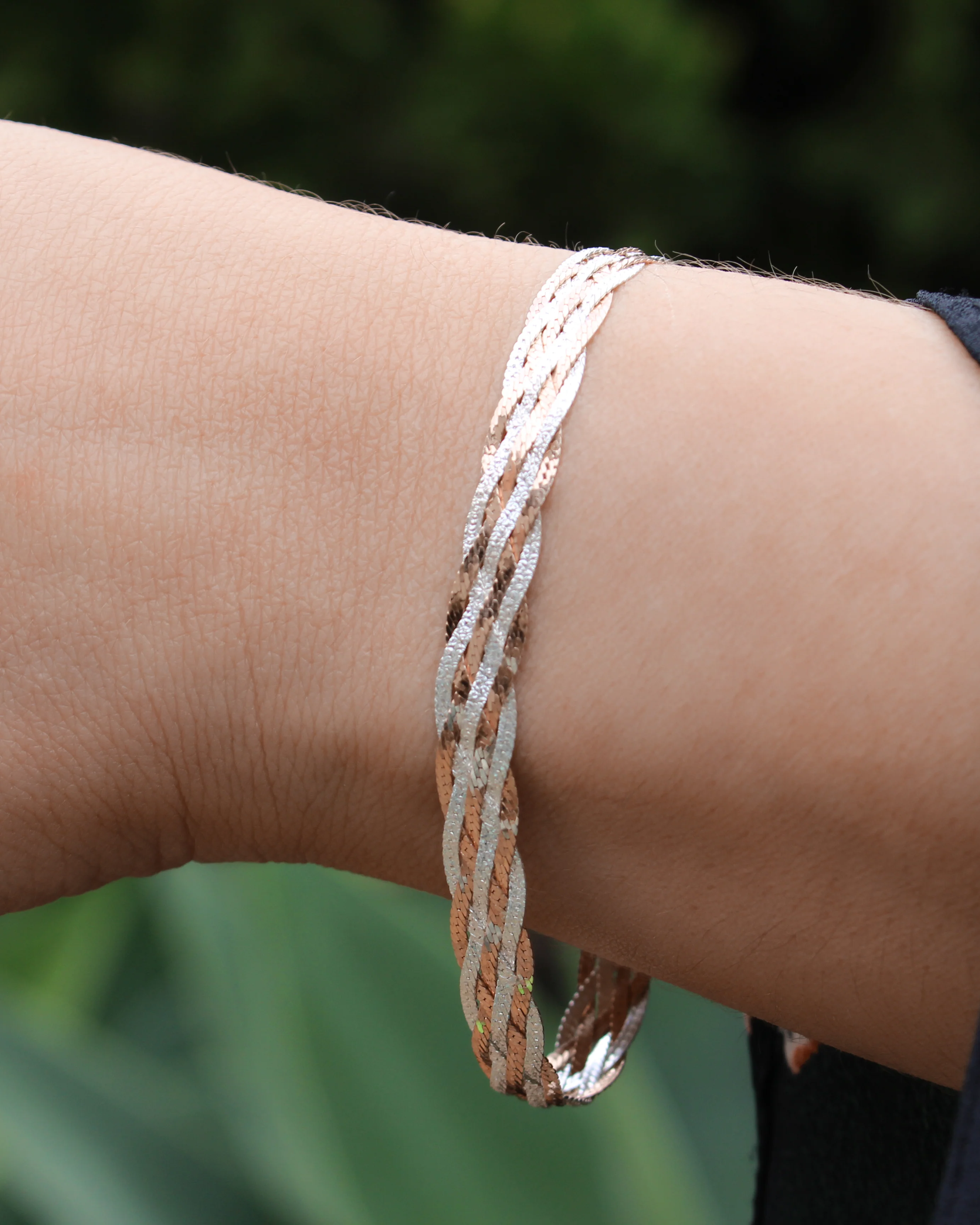 Sterling Silver and Rose Plated 19cm Multi Strand Plait Bracelet - Image 3