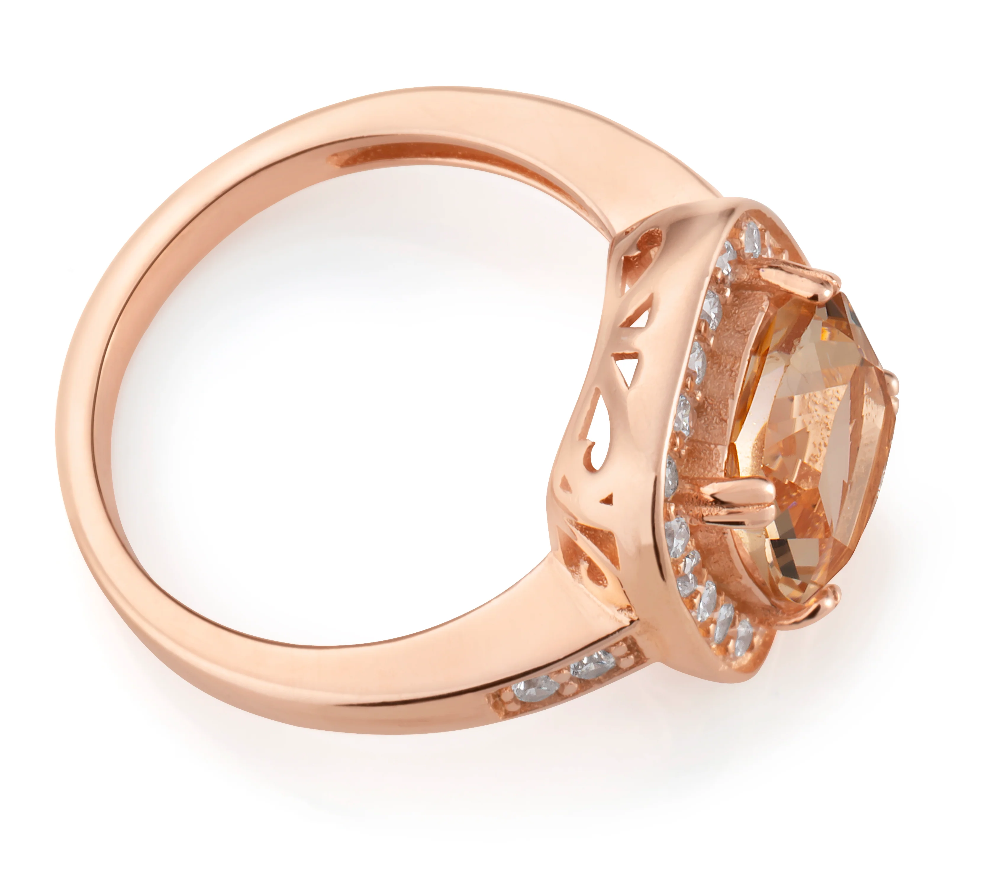 Sterling Silver and Rose Plated Crystal and Zirconia Cushion Cut Ring  *No Resize* - Image 2
