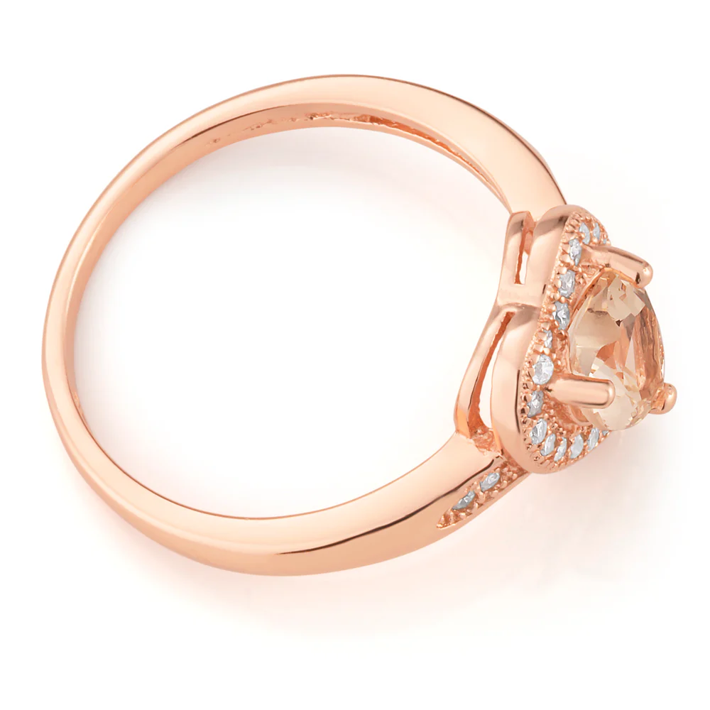 Sterling Silver and Rose Plated Heart Crystal and Zirconia Ring  *No Resize* - Image 2