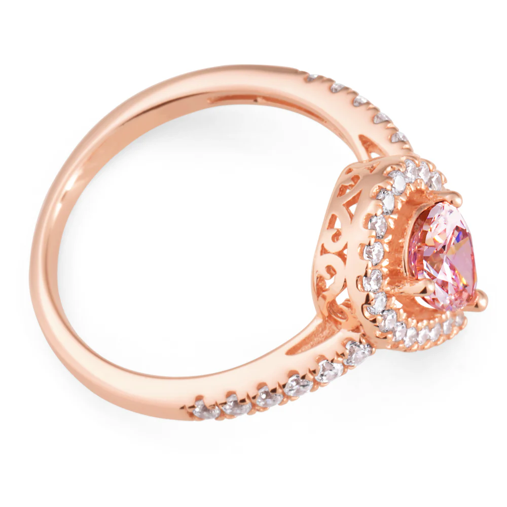 Sterling Silver and Rose Plated Zirconia Pear Ring   *No Resize* - Image 2