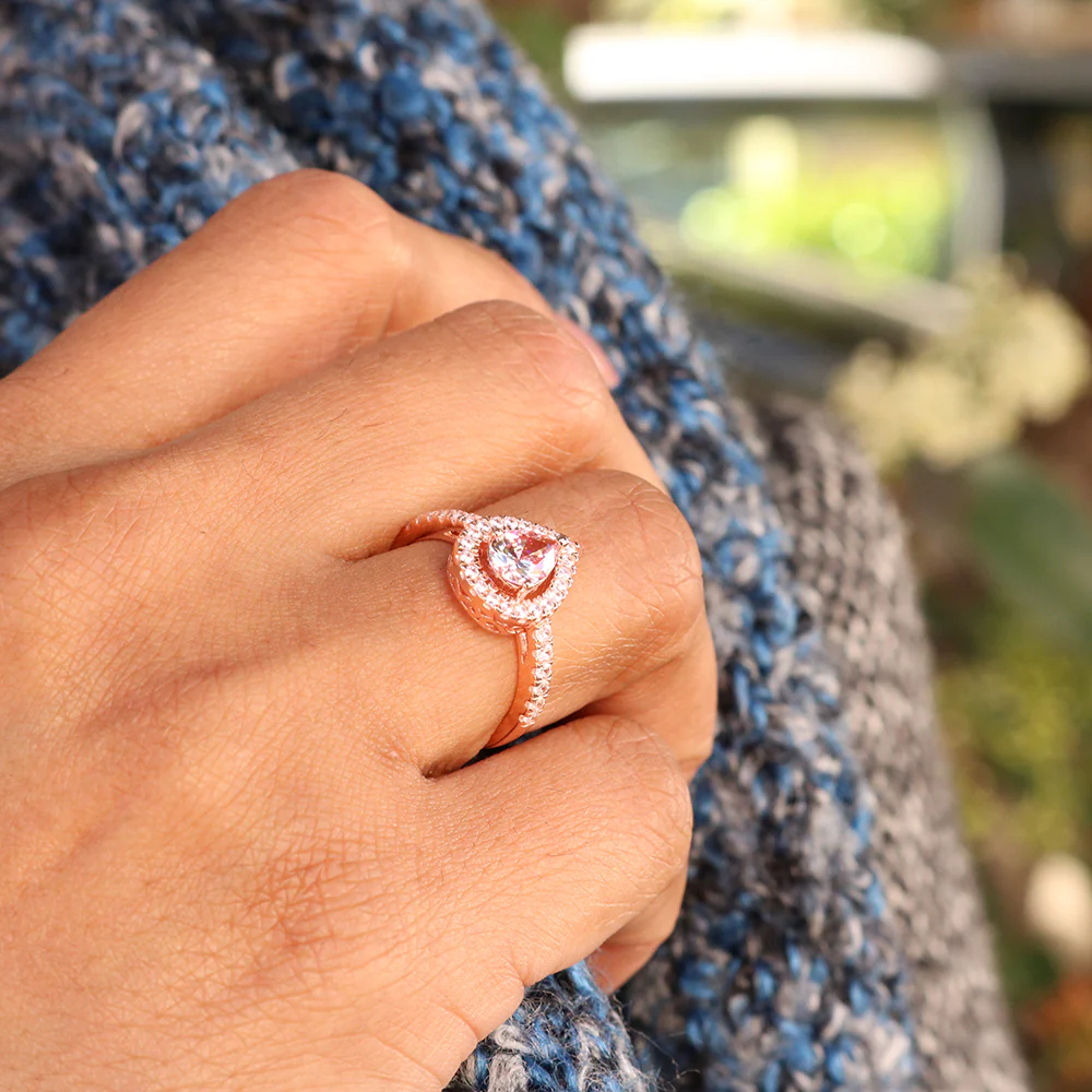 Sterling Silver and Rose Plated Zirconia Pear Ring   *No Resize* - Image 3