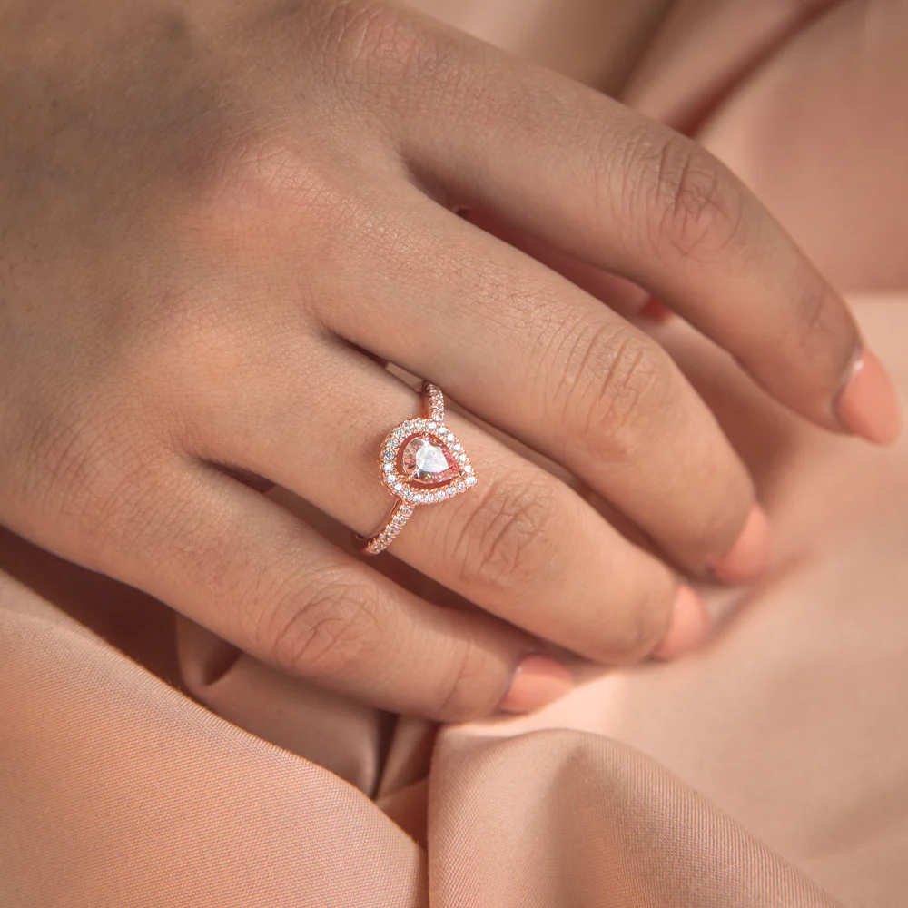 Sterling Silver and Rose Plated Zirconia Pear Ring   *No Resize* - Image 4