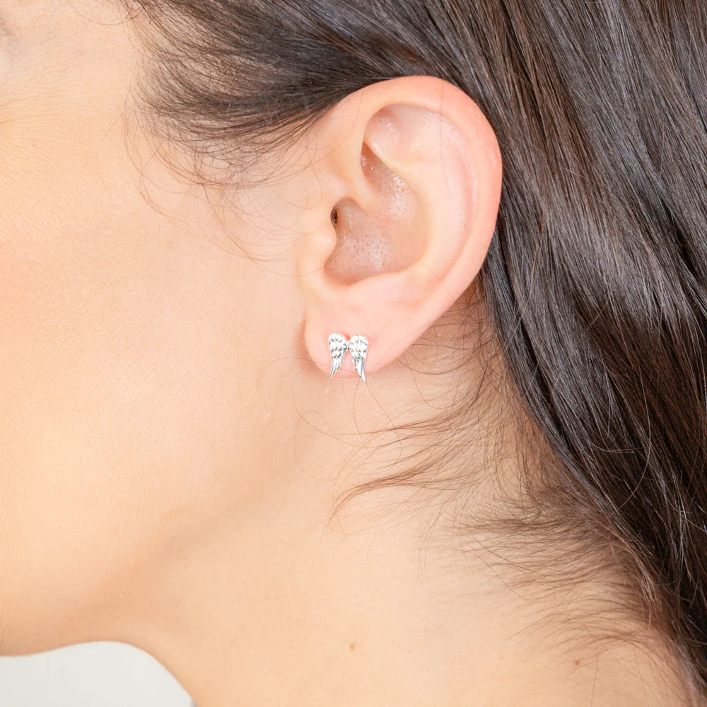 Sterling Silver Angel Wings Stud Earrings - Image 2