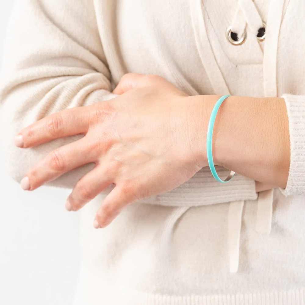 Sterling Silver Aqua Enamel On 65mm Bangle - Image 2