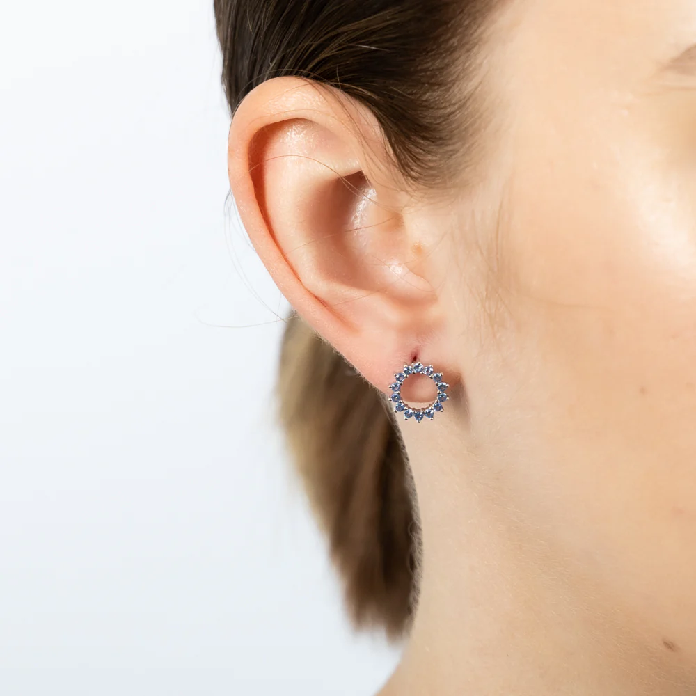 Sterling Silver Aquamarine Blue Cubic Zirconia Stud Earrings - Image 2