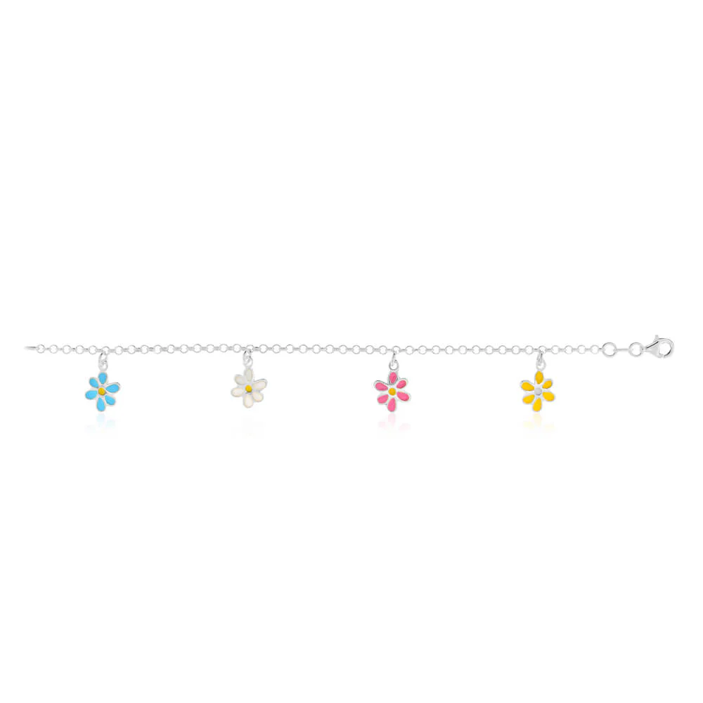 Sterling Silver Assorted Flower 16cm Bracelet - Image 2