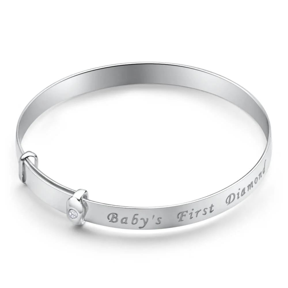Sterling Silver 'Baby's First Diamond' Expandable Baby Bangle - Image 2