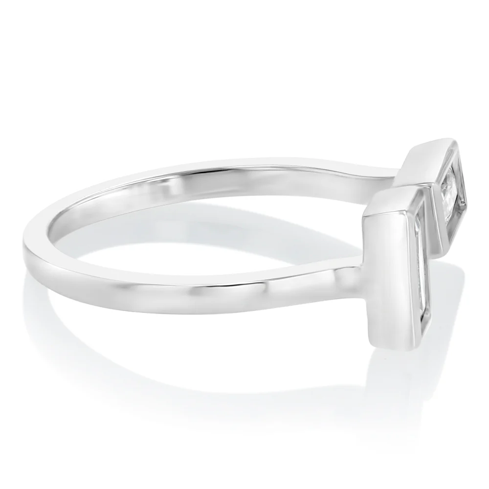 Sterling Silver Baguette Cubic Zirconia Open Ring - Image 2