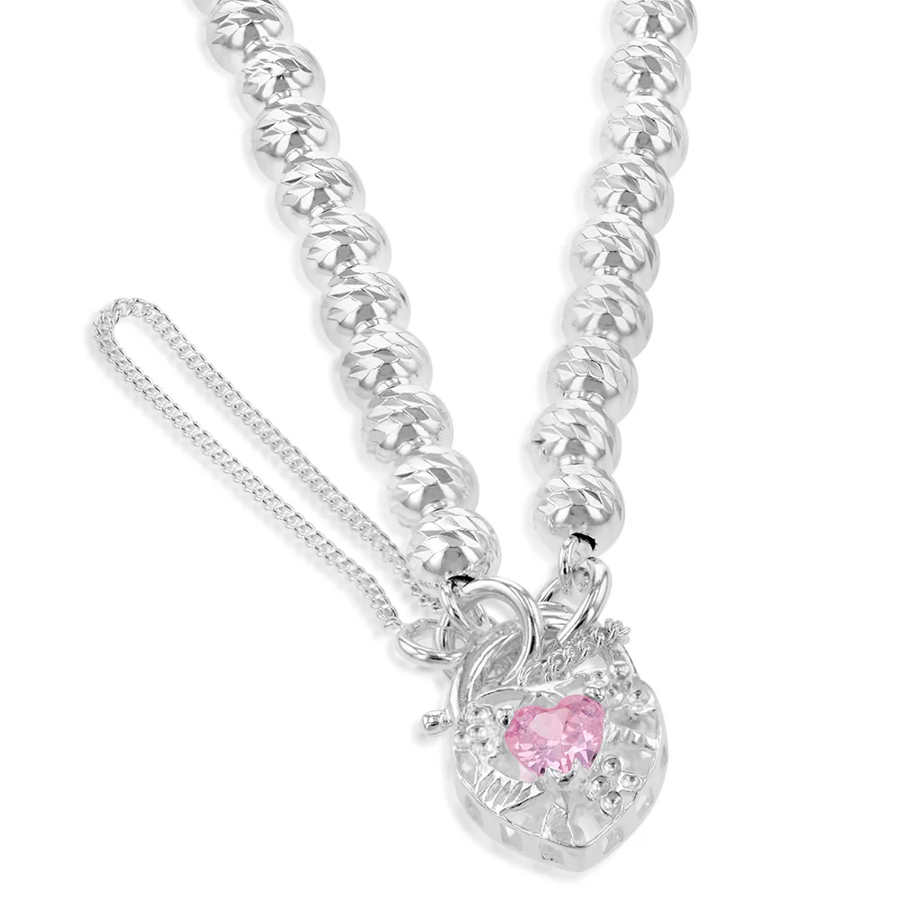 Sterling Silver Ball Chain 19cm Padlock Bracelet - Image 2