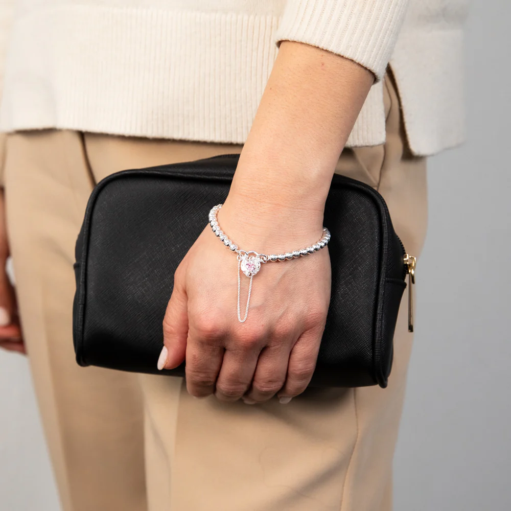 Sterling Silver Ball Chain 19cm Padlock Bracelet - Image 3