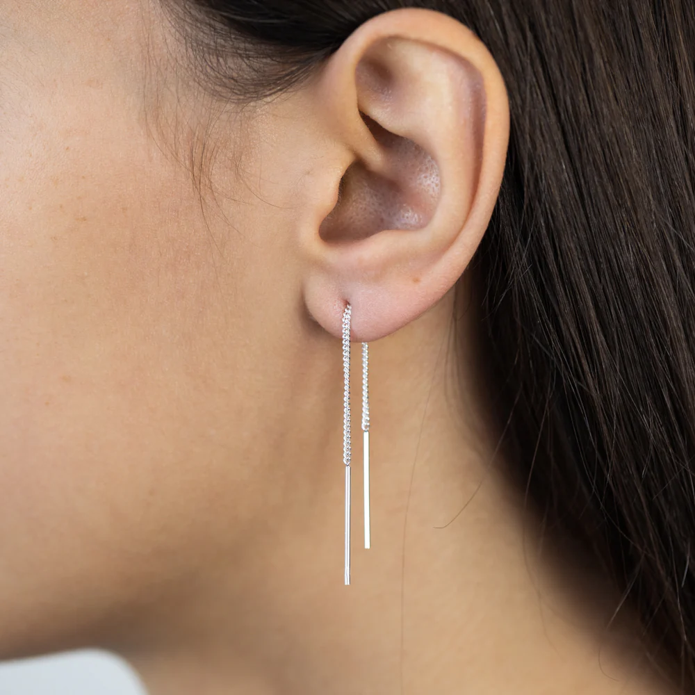 Sterling Silver Bar Drop Threader Earrings - Image 2