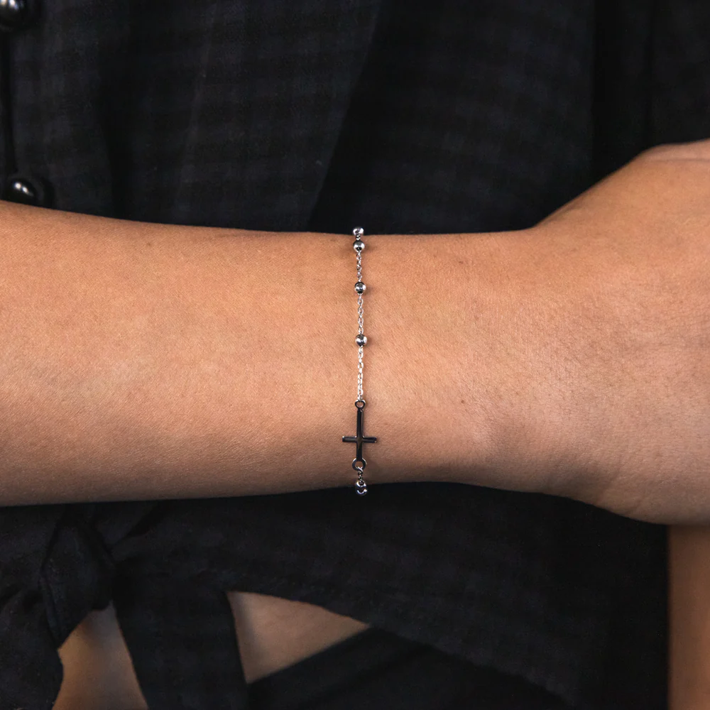 Sterling Silver Bead and Cross 19cm BR SS - Image 3