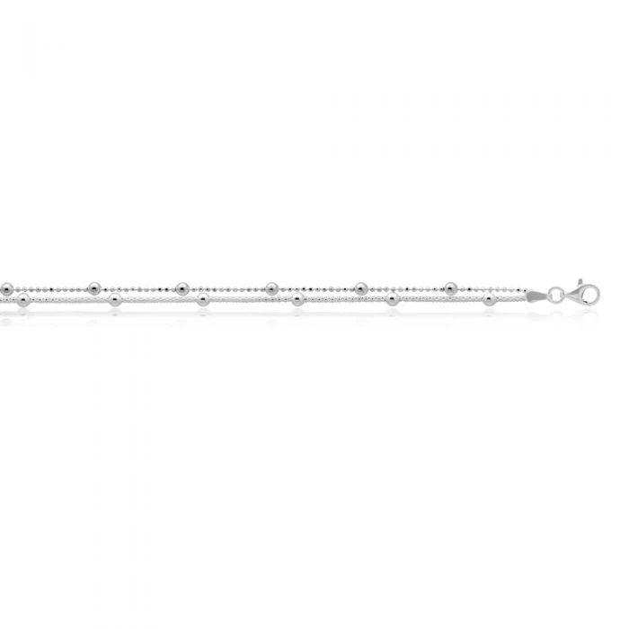 Sterling Silver Beaded Double Link 25cm+2cmExtender Anklet - Image 2
