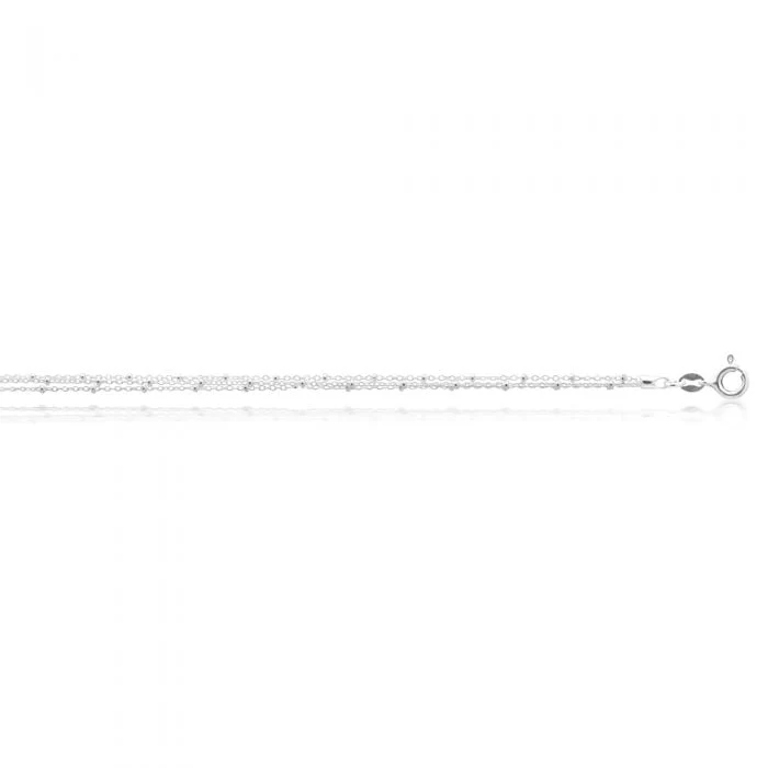 Sterling Silver Beaded Double Link 25cm+Extender Anklet - Image 2