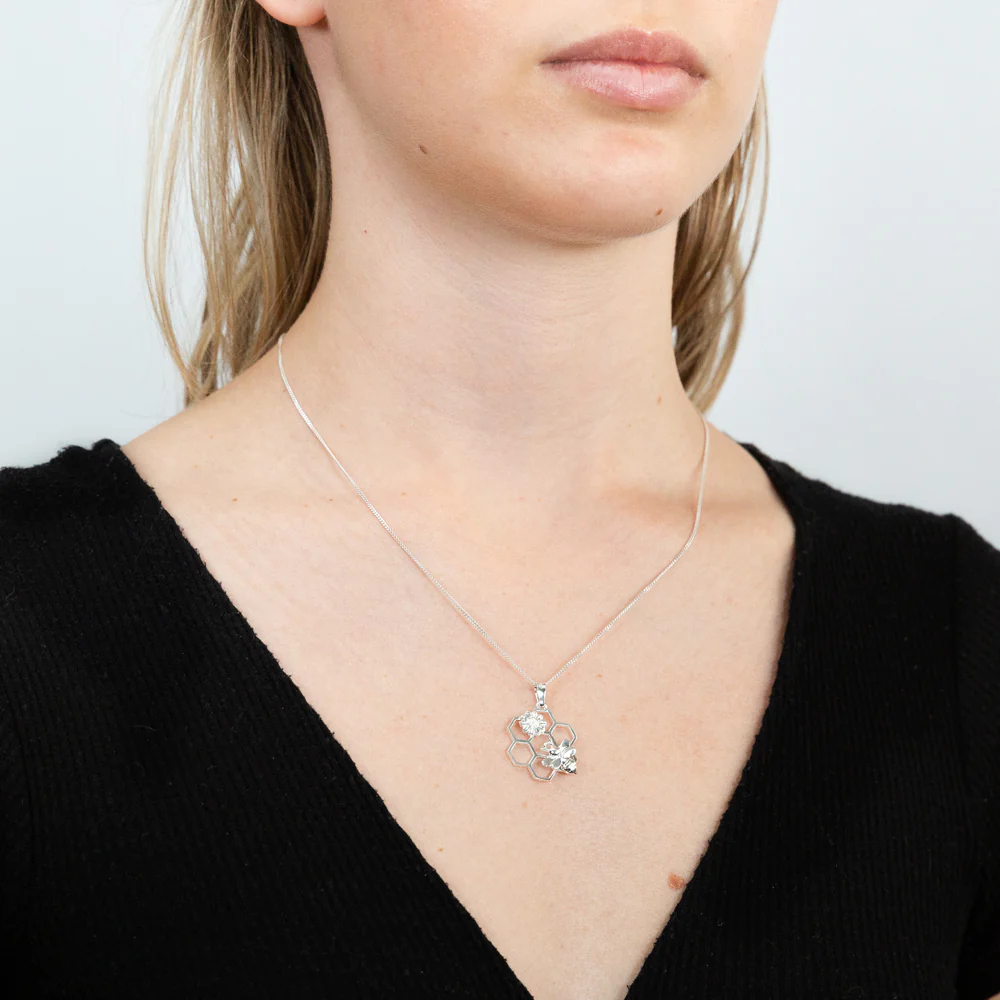 Sterling Silver Beehive With Bee And Flower Pendant - Image 2