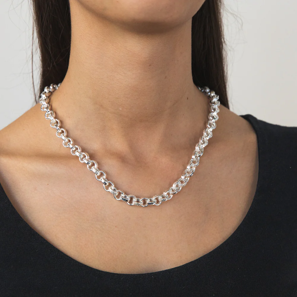 Sterling Silver Belcher Fancy Engraved Boltring 50cm Chain - Image 3