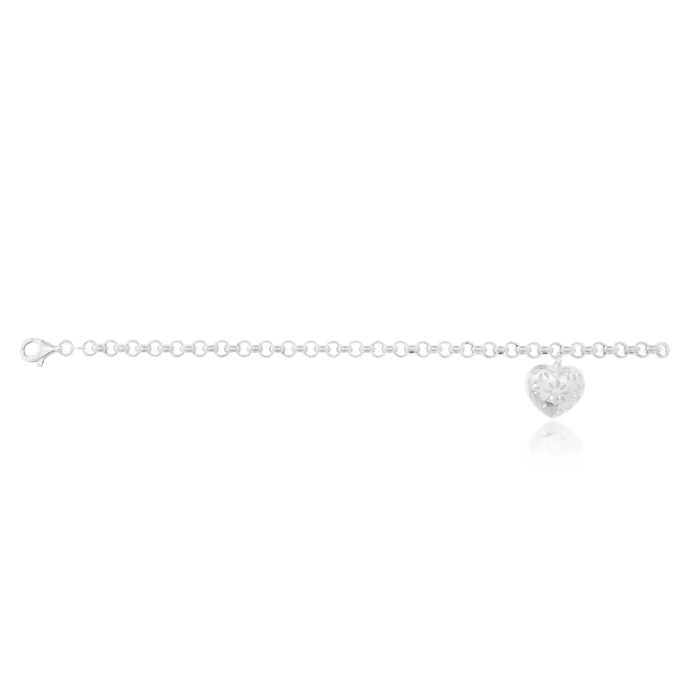 Sterling Silver Belcher Heart Charm 19cm Bracelet - Image 2