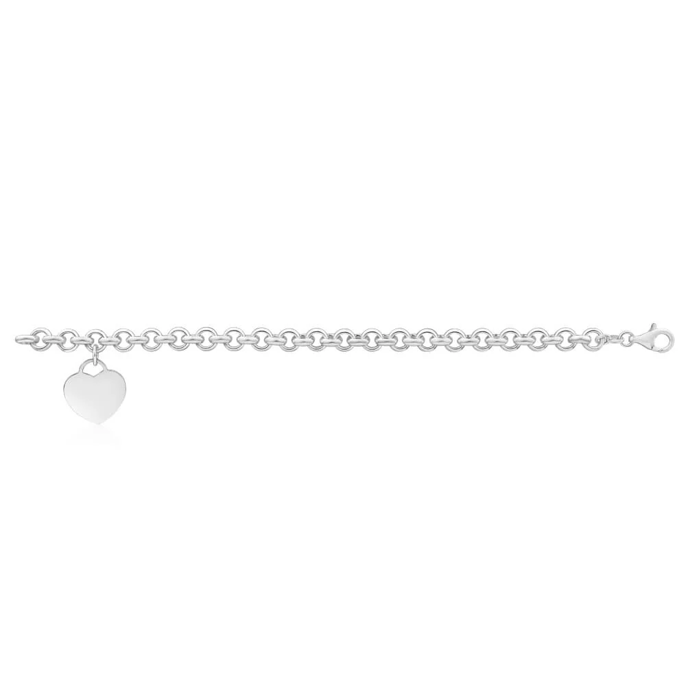 Sterling Silver Belcher Heart Charm Bracelet 19cm - Image 2